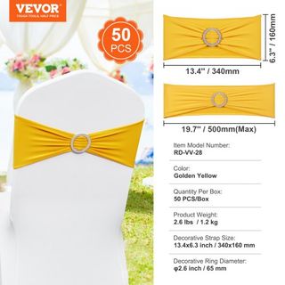 Fajas de Silla de Spandex Elástico, Funda de Silla y Faja de Silla Elástica con Hebilla Redonda, Bandas de Silla Elásticas, Decoración de Sillas para Bodas, Fiestas, Banquetes (50 PCS Amarillo Dorado)