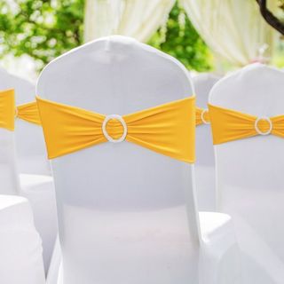 Fajas de Silla de Spandex Elástico, Funda de Silla y Faja de Silla Elástica con Hebilla Redonda, Bandas de Silla Elásticas, Decoración de Sillas para Bodas, Fiestas, Banquetes (50 PCS Amarillo Dorado)