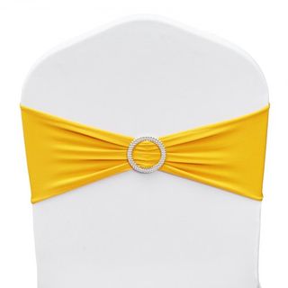 Fajas de Silla de Spandex Elástico, Funda de Silla y Faja de Silla Elástica con Hebilla Redonda, Bandas de Silla Elásticas, Decoración de Sillas para Bodas, Fiestas, Banquetes (50 PCS Amarillo Dorado)
