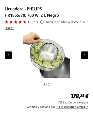 Licuadora Philips HR1855/70 Negra