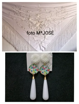 Mantoncillo flamenca y pendientes blancos