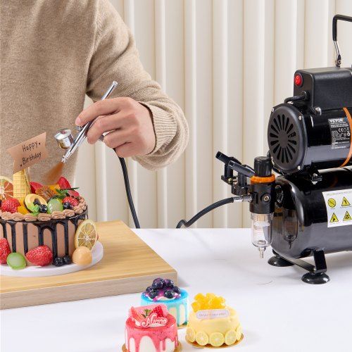 Kit de Aerógrafo, Sistema de Compresor de Tanque de Aire de Doble Ventilador con Tanque de Almacenamiento de Aire de 3.5L, Juego de Aerógrafo con Aerógrafo de Punta de 0.3 mm, Soporte, Rueda de Me...