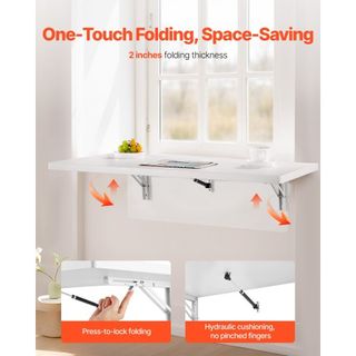 Mesa Plegable Montada en la Pared, 39.4 x 19.7 pulgadas Mesa de Montaje en la Pared, Escritorio Flotante con Soporte de Hierro, Escritorio Plegable para Espacios Pequeños, Oficina en Casa, Comedor...