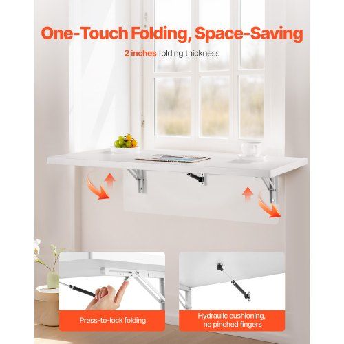 Mesa Plegable Montada en la Pared, 39.4 x 19.7 pulgadas Mesa de Montaje en la Pared, Escritorio Flotante con Soporte de Hierro, Escritorio Plegable para Espacios Pequeños, Oficina en Casa, Comedor...