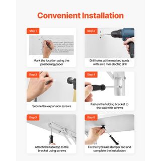 Mesa Plegable Montada en la Pared, 39.4 x 19.7 pulgadas Mesa de Montaje en la Pared, Escritorio Flotante con Soporte de Hierro, Escritorio Plegable para Espacios Pequeños, Oficina en Casa, Comedor...