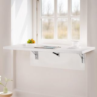 Mesa Plegable Montada en la Pared, 39.4 x 19.7 pulgadas Mesa de Montaje en la Pared, Escritorio Flotante con Soporte de Hierro, Escritorio Plegable para Espacios Pequeños, Oficina en Casa, Comedor...