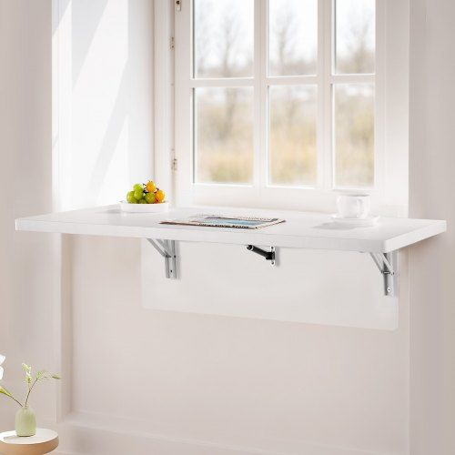 Mesa Plegable Montada en la Pared, 39.4 x 19.7 pulgadas Mesa de Montaje en la Pared, Escritorio Flotante con Soporte de Hierro, Escritorio Plegable para Espacios Pequeños, Oficina en Casa, Comedor...
