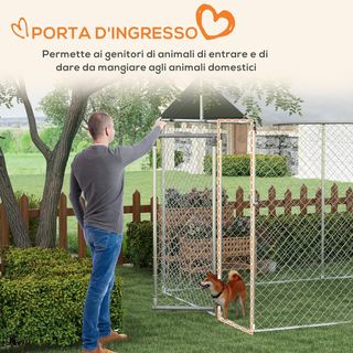 Kennel Recinto para Perros de Exterior, Recinto para Animales con Cubierta Impermeable, Jaula para Perros de Acero, 600X230X230Cm, Plata y Gris
