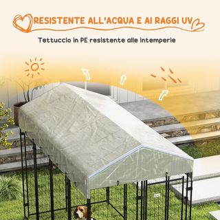 Recinto para Perros de Exterior, Kennel con Techo Anti-Uv Impermeable y Puerta de 2 Secciones, Jaula de Metal para Perros Grandes, 239X121X183Cm, Plata