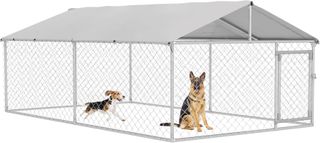 Kennel para Perros de Exterior, Recinto para Animales con Cubierta Impermeable, 400X230X150Cm, Plata y Gris