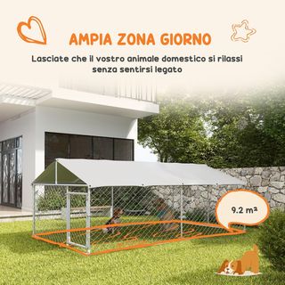 Kennel para Perros de Exterior, Recinto para Animales con Cubierta Impermeable, 400X230X150Cm, Plata y Gris