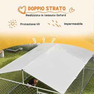 Kennel para Perros de Exterior, Recinto para Animales con Cubierta Impermeable, 400X230X150Cm, Plata y Gris