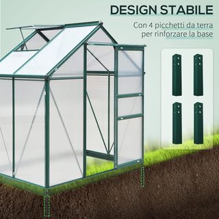 Invernadero de Jardín en Policarbonato 190X132X201Cm, Invernadero para Plantas con Base, Estructura de Aluminio, Ventana y Puerta Corredera