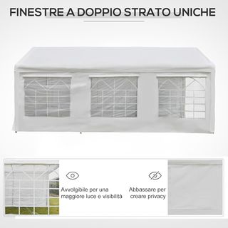 Gazebo De Jardín 6X3 M Con Ventanas Laterales, Carpa Para Fiestas De 3 Habitaciones Con Puertas De Cremallera Y Recubrimiento Anti UV, Blanco