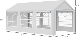 Gazebo De Jardín 6X3 M Con Ventanas Laterales, Carpa Para Fiestas De 3 Habitaciones Con Puertas De Cremallera Y Recubrimiento Anti UV, Blanco