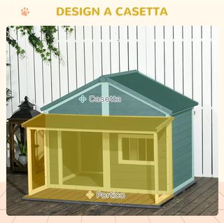 Caseta para Perros de Exterior con Techo Impermeable, Casita para Perros de Madera de Abeto con Ventana y Terraza, 124X112X105Cm, Gris