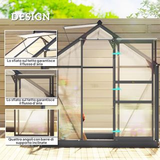 Invernadero de Jardín de Policarbonato con Estructura de Aleación de Aluminio 2.51㎡, Invernadero para Huerto con Canalones, Ventana en el Techo para Ventilación, Puerta Corredera, para Plantas, 19...