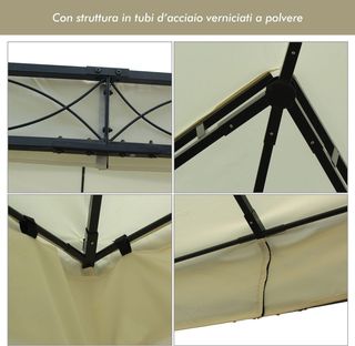 Gazebo De Jardín 3X4M De Acero Con Doble Techo Y 4 Cortinas Laterales Crema