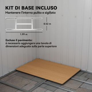 Caseta de Jardín 2.42M² en Acero Galvanizado con Kit de Fundación, Salidas de Aire, Cobertizo para Herramientas con Doble Puerta Corredera Bloqueable, Techo Inclinado, 213X130X172 Cm, Gris