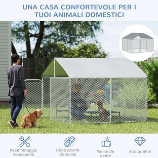 Perro de Exterior, Recinto para Animales, Recinto para Perros de Exterior con Cubierta Impermeable, 230X230X175Cm, Plata