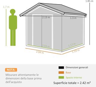 Caseta De Jardín 2.5M² De Acero Galvanizado Con Base Y Salidas De Aire, Cobertizo Para Herramientas Con Techo Inclinado, Doble Puertas Correderas Bloqueables, 213X130X185 Cm, Verde Oscuro