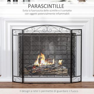 Parascintille Chimenea Con 3 Paneles Plegables en Metal y Acero Negro 105X1.6X80.5Cm