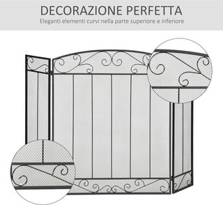 Parascintille Chimenea Con 3 Paneles Plegables en Metal y Acero Negro 105X1.6X80.5Cm