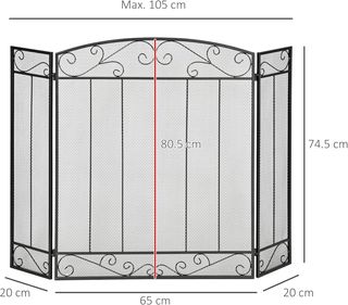 Parascintille Chimenea Con 3 Paneles Plegables en Metal y Acero Negro 105X1.6X80.5Cm