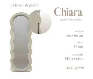 Specchio Chiara velluto crema 160x60