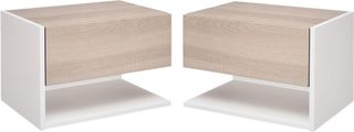 Set di 2 Comodini Sospesi a Parete con Cassetto e Mensola, Decorazione Moderna per Camera da Letto, Bianco e Rovere