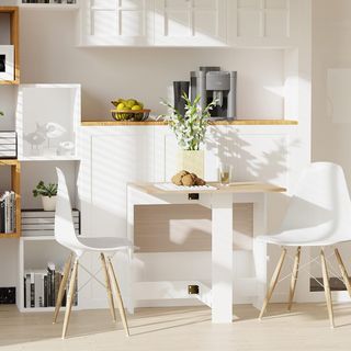 Mesa De Comedor Diseño Moderno Plegable Madera 103×76×73.5Cm Roble Blanco