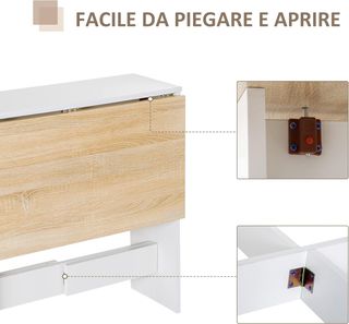 Mesa De Comedor Diseño Moderno Plegable Madera 103×76×73.5Cm Roble Blanco