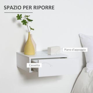 Set di 2 Comodini Sospesi per Camera da Letto, Comodini Moderni a Parete in Legno Bianco, 40X30X15Cm