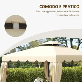 Techo de Repuesto para Gazebo de Jardín con Techo de 2 Niveles, Cubierta de Poliéster para Gazebo de 3x3m, Beige