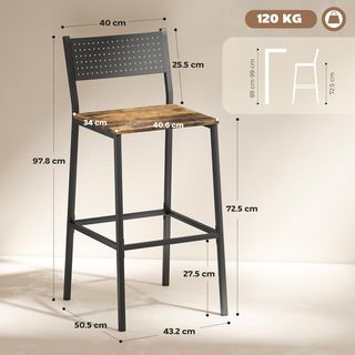 Conjunto de 2 taburetes de bar con respaldo en estilo industrial, taburetes altos de cocina y barra con reposapiés integrado y respaldo, para sala de estar y salón, marrón rústico