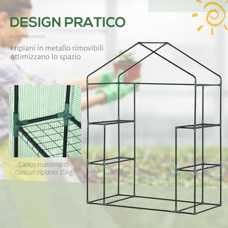 Invernadero Exterior Con 4 Estantes, Cuerdas Y Estacas, de Acero Y Plástico PE, 141X72X191 Cm, Verde