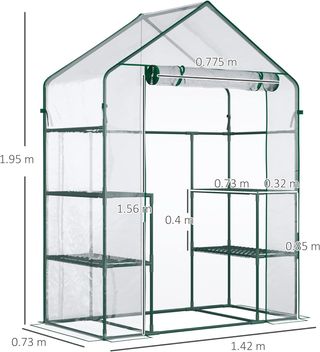 Invernadero para Plantas en PE Impermeable y Anti UV con Estantes y Accesorios de Montaje, 142X73X195Cm, Verde