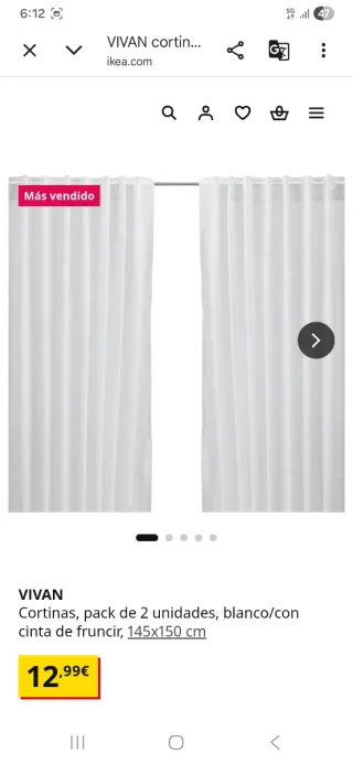 Cortinas Vivan Ikea Pack 2 Unidades 145x150