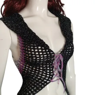 Chaleco Crochet Hippie Boho Flecos Talla M/XL