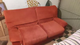 Sofá 3 plazas tela naranja/rojo