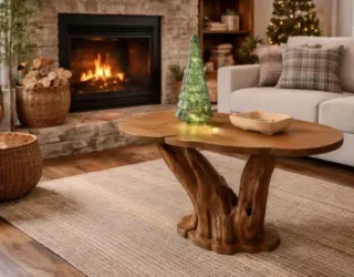 Mesa de centro artesanal tronco madera