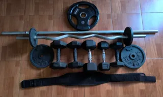 Pack Barras, Pesas  y cinturón de Gym