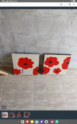 2 Cuadros Flores Rojas Acrílico 40x40cm