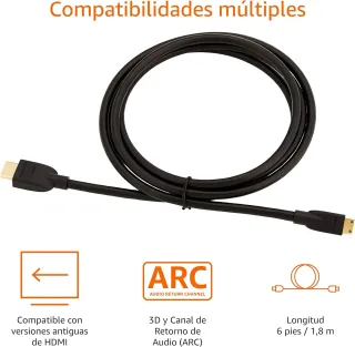 Amazon Basics - Cable Mini HDMI de Alta Velocidad a HDMI , 1.8 m, Color Negro