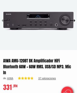 Amplificador Aiwa AMU-120BT BK HiFi Bluetooth 60W