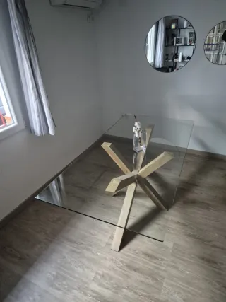 Mesa Comedor Cristal y Roble Natural