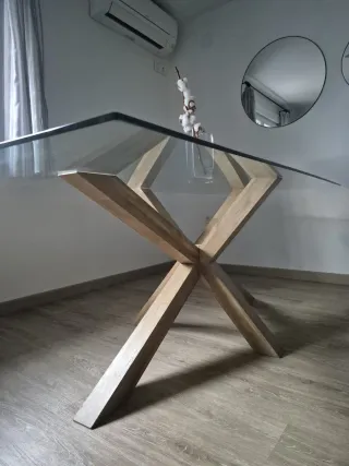 Mesa Comedor Cristal y Roble Natural