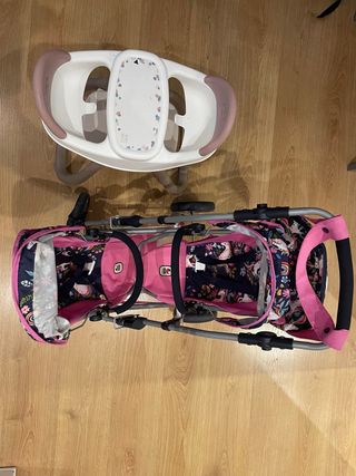 carrito gemelar, bolso cambiador y trona muñecas