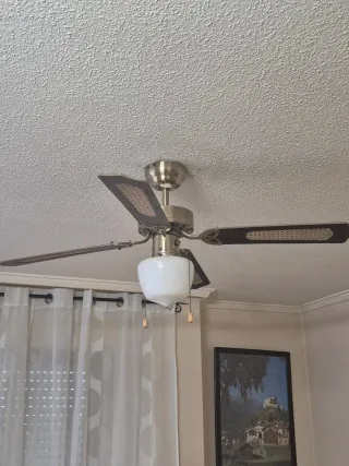 Lámpara Ventilador Techo Metal, Madera y Cristal