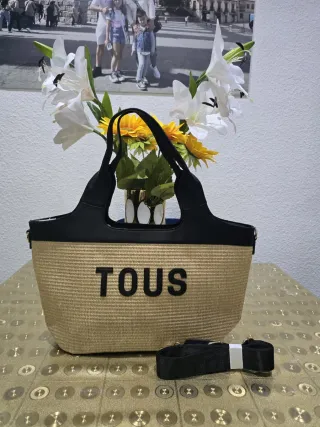Bolso Tous Rafia y Piel Negro Beige